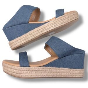 NIB Journee Collection Womens Alissa Blue Denim Espadrille Wedge Sandals Sz 9